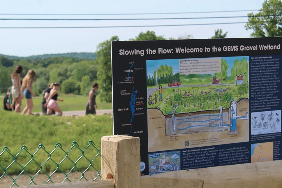 A sign depicting the GEMS gravel wetland